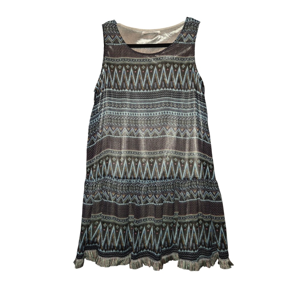 Paisley Vine Tunic Dress Women's Medium Boho Bohemian Sleeveless Fringe Hem